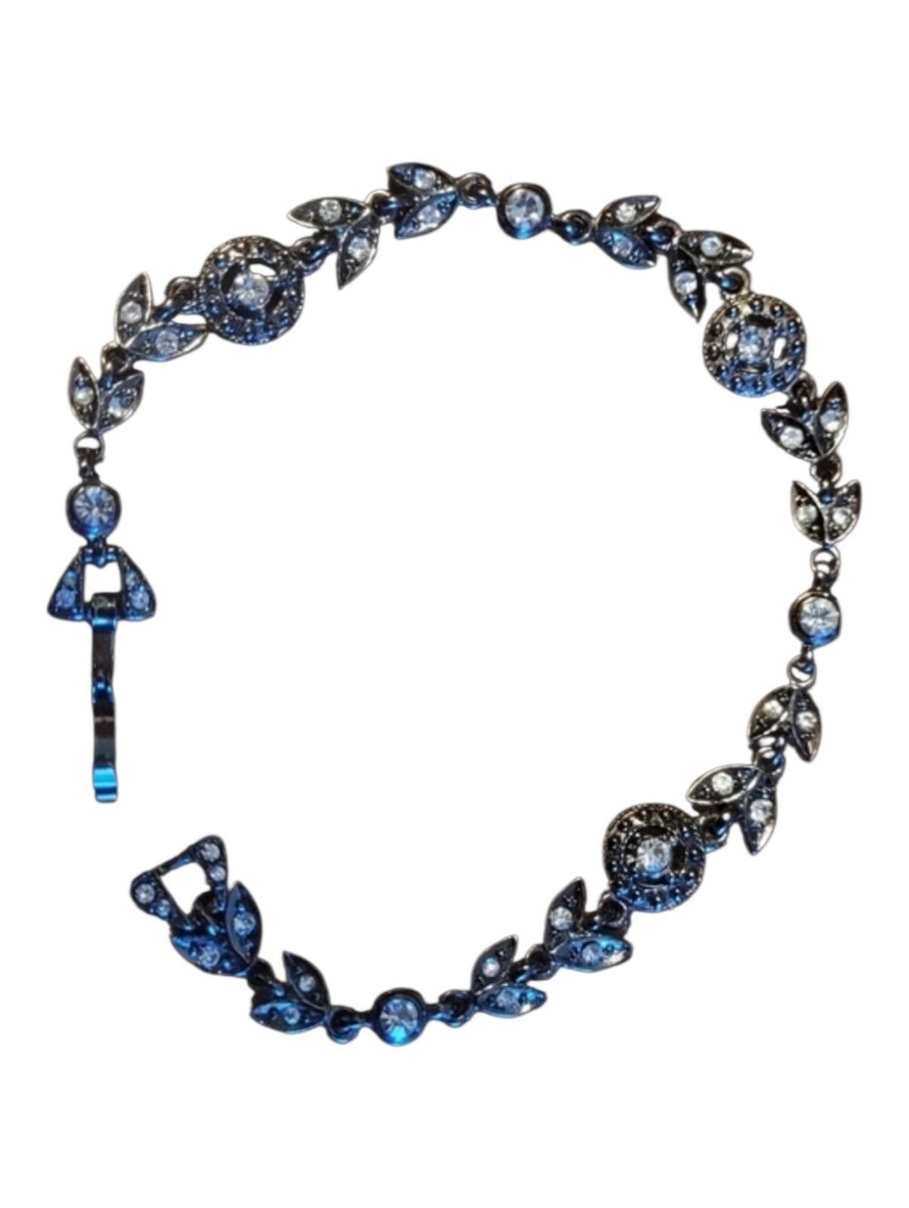 Crystal Leaf Link Bracelet in Silver Tone